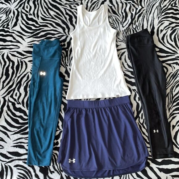 Bundle set of 4 women’s under armour pants, leggings, skirt tank top gym outfit - Picture 4 of 16
